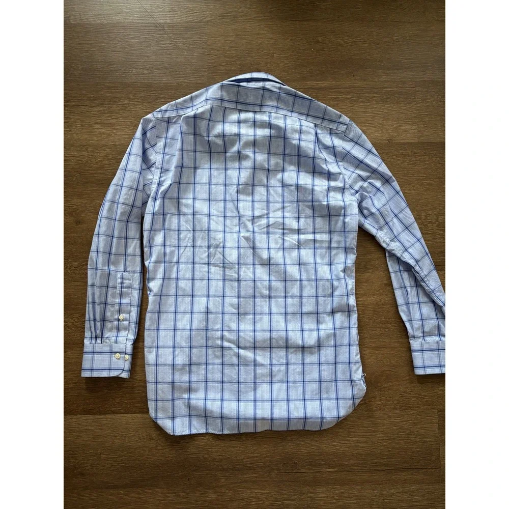 Polo Ralph Lauren Shirt Men 15.5 32/33 Blue Plaid Slim Fit Easy Care Long Sleeve